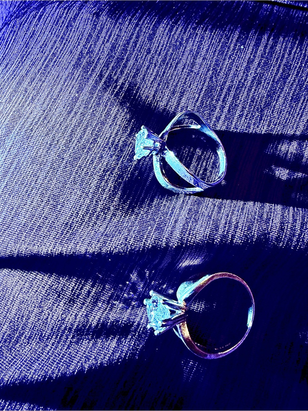 2 Silver Costume Rings:  Marquise-Cut Solitaire/Unique Heart Shape